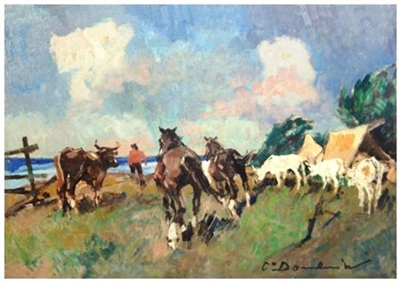 CARLO DOMENICI Livorno 1898 - Valdana di Portoferraio 1981 Maremma Olio su...