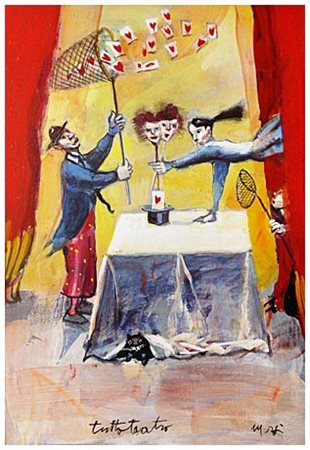 MARIO MADIAI Livorno 1944 Tutto teatro Olio su cartonplum 29,5 x 21. Titolo...