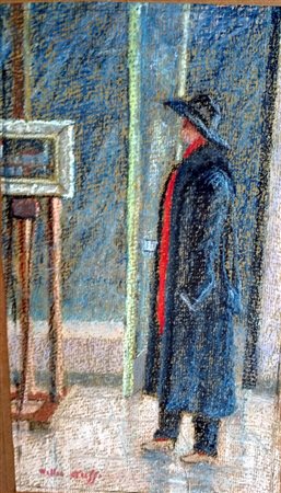 Walter Grassi " visita alla galleria" 1986 "Pastelli su carta su masonite cm...