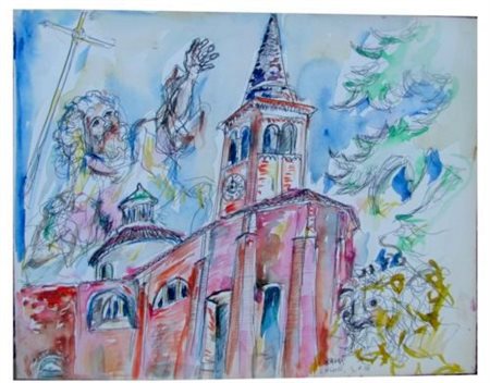 Piero Gauli "Chiesa di San Marco-Milano" 1978 Tecnica mista su cartoncino cm...