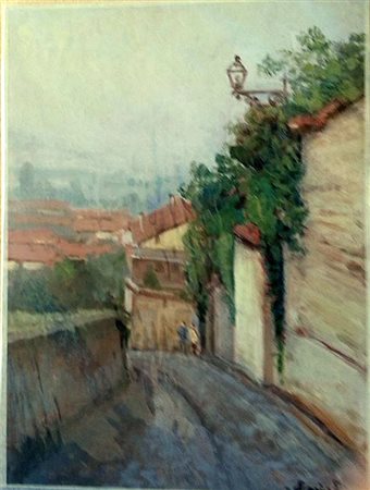 Francesco Cerioli" paesaggio con case Olio su cartone telato cm 40x30...
