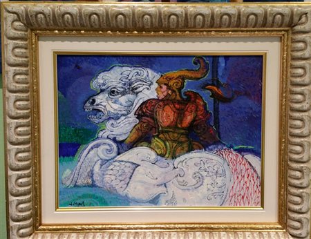 Raffaele DeRosa"Il mito di Aino" olio su tavola cm 24x34, Autentica...