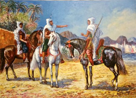 Giovan Francesco Gonzaga "Cavalieri berberi" serigrafia su tela .nr.PA cm...