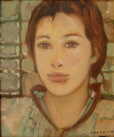 Sandro Lo Cascio "Volto femminile" olio su tavola cm 30x25 Autentica Galleria...