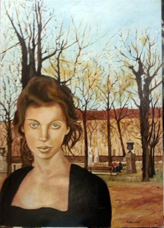 F. Gagliardi "Figura nel parco" olio su tela cm 70x50 Autentica su foto...