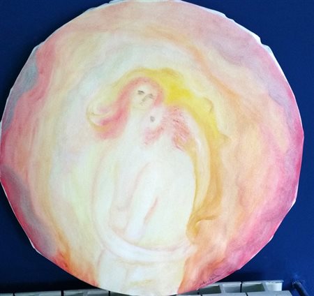 Selene Acquaviva "L'abbraccio" olio su tela cm 50 didiametro. Autentica...