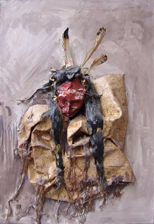 Piero Cerato "Indiano" olio e tecnica mista su tela cm 50x70 Prov.Galleria...