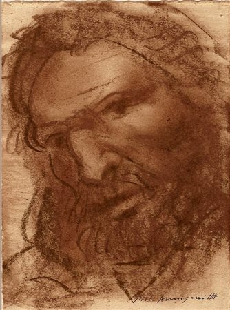 Pietro Annigoni, Volto,Sanguigna su Cartoncino cm Autentica e Archivio su foto