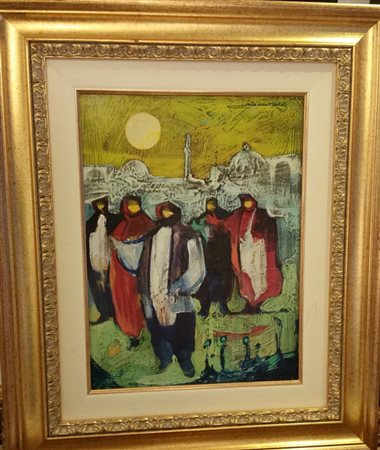 Gianni sesia della Merla "Personaggi arabi" Olio e smalti su tavola cm 50x40...