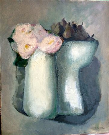 Teresio Zucca, Vaso di fiori" olio su tela cm 50x40.Prov.Galleria Accademia
