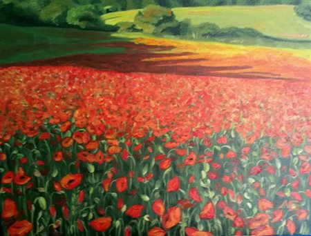 Georgescu Magdalena, Campo di papaveri " Olio su tela Cm...