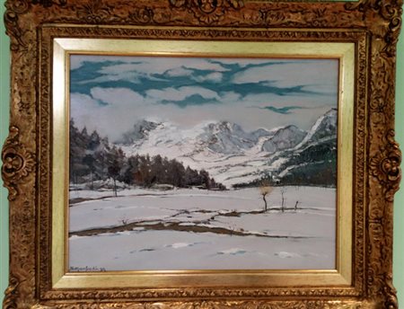 Sergio Manfredi,Paesaggio innevato" Olio su tavola cm 40x50