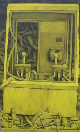 Carlo Petrini "Cabina" olio su tela cm 60x90 Prov. Galleria l'Alfiere - TO