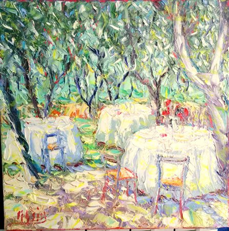 Roberto Masia "un giono di luce" olio su tela cm 40x40 .Autentica...