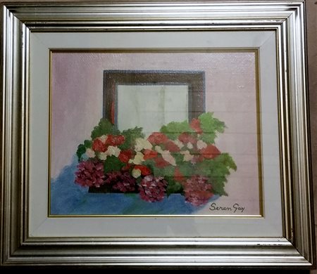 Domenico Serengay .balcone fiorito" Acrilici su tela cm 24x30,Autentica...