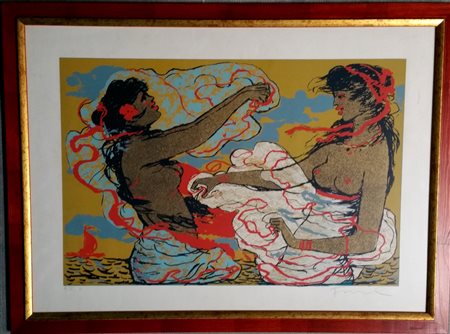 Salvatore Fiume "Somale" Litografia su carta cm 50x70-Nr.M/Z Opera corredata...