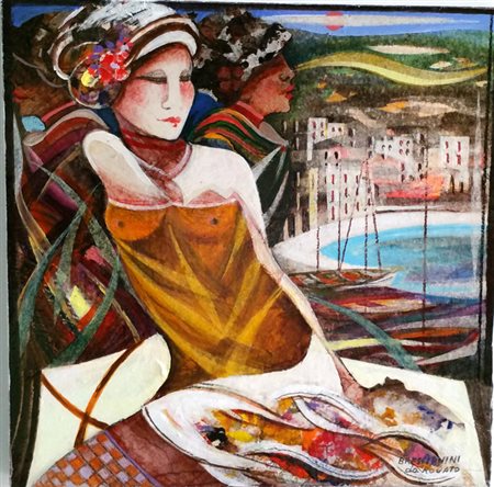 Brescianini Da Rovato "figure sul mare" olio su tavola cm 25x25.Autentica...