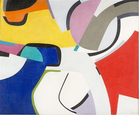 ETTORE FALCHI Roma 1913 - 1997 Tension curvilinea, Parigi 1955 Olio su tela...