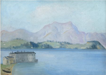 UMBERTO LILLONI Milano 1898 - 1980 Bellagio, 1938 Olio su tela cm 35 x 50...