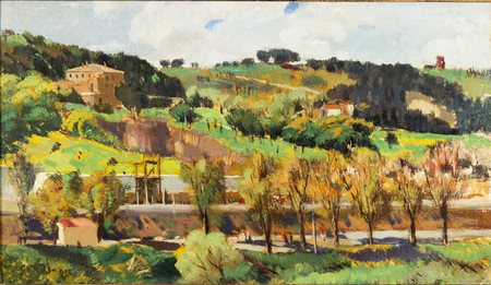 LUIGI SURDI Napoli 1897 - Roma 1959 Monte Mario, 1937 Olio su tavoletta cm 40...