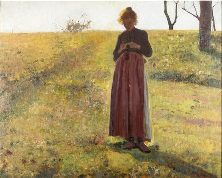 CARLO CORSI Nizza 1879 - Bologna 1966 Nel campo, 1920 ca. Olio su tavoletta...