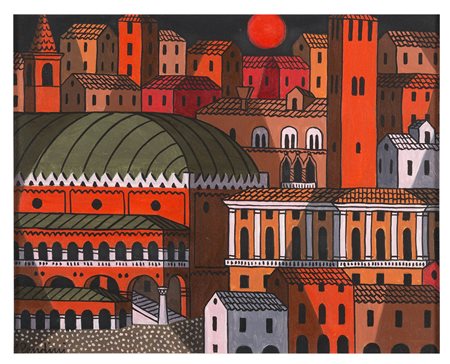 FULVIO PENDINI Padova 1907 - 1975 Città antica - paesaggio luna rosssa, 1972...