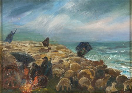 TOMMASO CASCELLA Ortona 1890 - Pescara 1968 Tempesta, 1960 Olio su tavoletta...