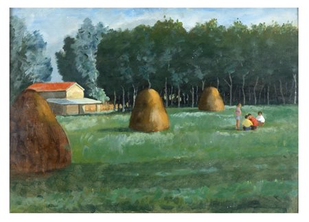 NINO TIRINNANZI Greve in Chianti, 1923 - Firenze 2002 Covoni Olio su masonite...