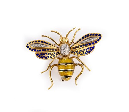 Spilla in oro diamanti e smalti, anni 1950-60