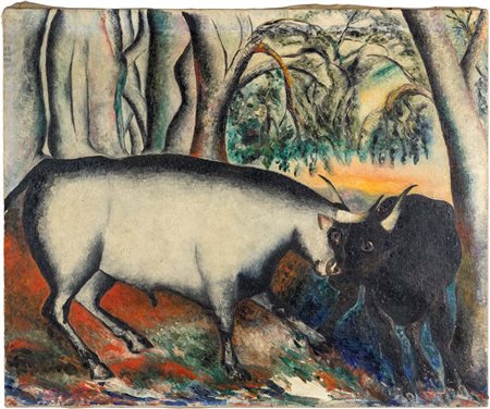 Giuseppe Cesetti (Tuscania 1902 - Tuscania 1990) Tori all'ombra 1940 circa...