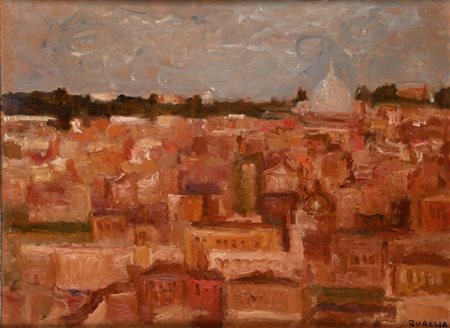 Carlo Quaglia (Terni 1903 - Roma 1970) Tetti di Roma Firma in basso a destra...