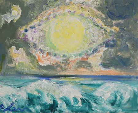 Carlo Levi (Torino 1902 - Roma 1975) Veduta marina con luna e onde Firma in...