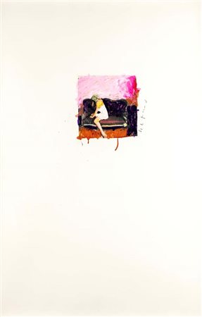 Mario Schifano (Homs 1934 - Roma 1998) Donna in bianco di profilo 1980 Firma...