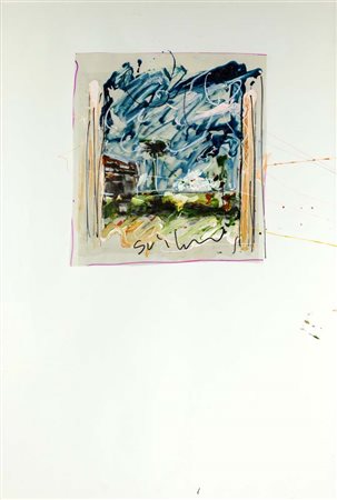 Mario Schifano (Homs 1934 - Roma 1998) Paesaggio 1981 Firma sul fronte...
