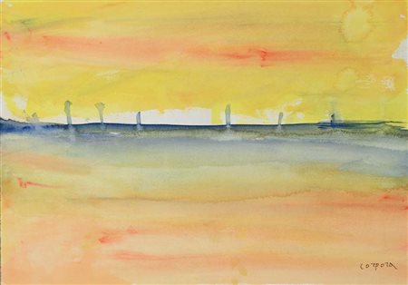 Antonio Corpora (Tunisi 1909 - Roma 2004) Tramonto sulla laguna Firma in...