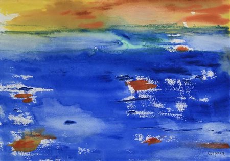 Antonio Corpora (Tunisi 1909 - Roma 2004) Tramonto a Tahiti Firma in basso a...