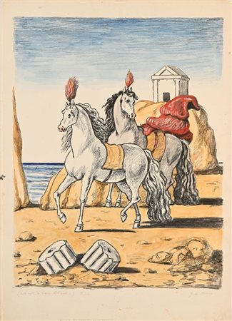 Giorgio De Chirico (Volo 1888 - Roma 1978) I Cavalli di Achille Firma e...