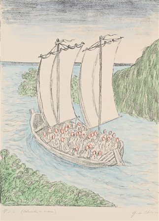 Giorgio De Chirico (Volo 1888 - Roma 1978) La barca misteriosa 1973 Firma e...