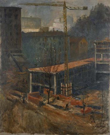 Guelfo Gherlinzoni (Macerata 1906 - Macerata 1968) Il cantiere Firma in basso...