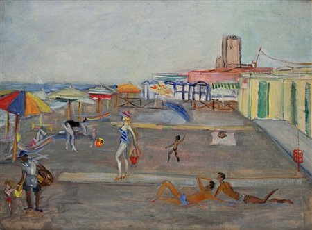 Giovanni Stradone (Nola 1911 - Roma 1981) Alla spiaggia 1967 Firmato al verso...