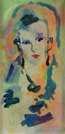 Ernesto Treccani (Milano 1920 - Milano 2009) Figura e fiori Olio su tela cm...