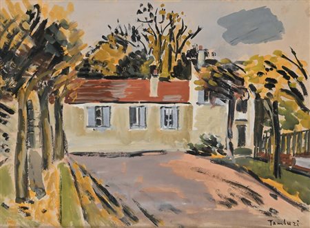 Orfeo Tamburi (Jesi 1910 - Parigi 1994) Veduta di casolare e alberi Firma in...