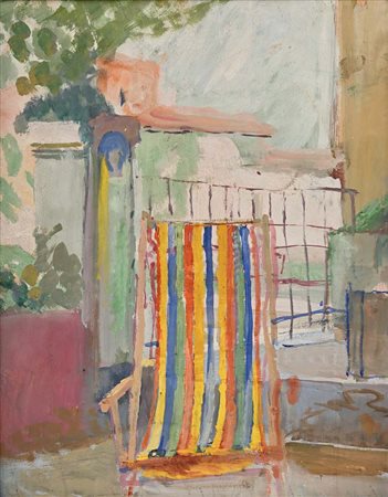 Latino Barilli (Parma 1883 - Parma 1961) Veduta di giardino con sedia a...