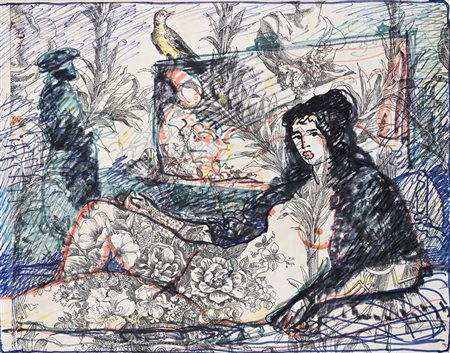 Salvatore Fiume (Comiso 1915 - Milano 1997) Nudo di donna sdraiata Anni '70...