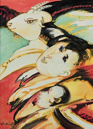 Remo Brindisi (Roma 1918 - Lido Di Spina 1996) Figure con capra Firma in...