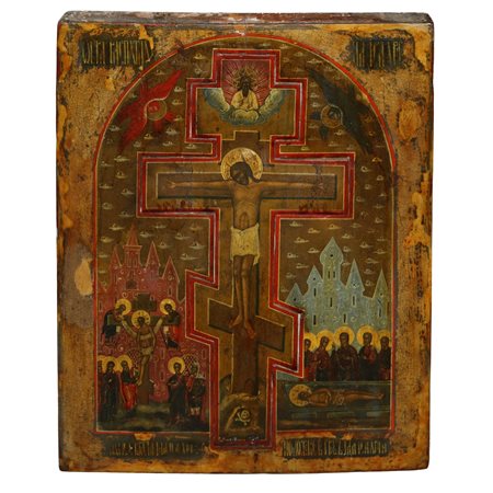 Icona russa raffigurante crocifissione, fine 18° secolo