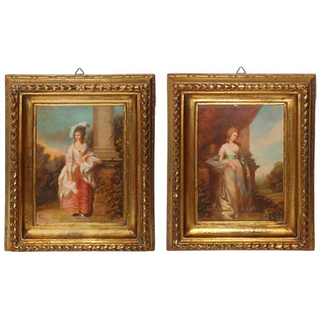 Figure femminili, coppia di piccoli dipinti