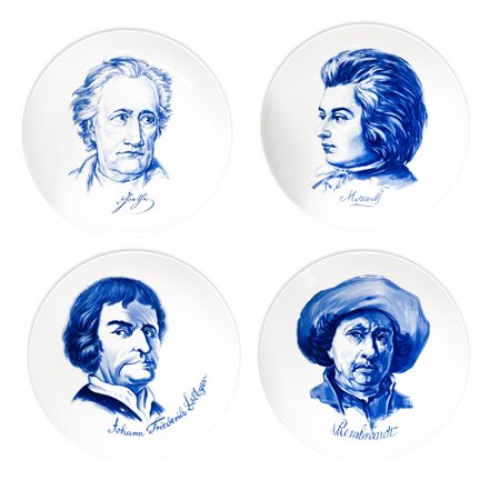 Porcelain Meissen - Gruppo di 4 piatti in porcellana con ritratti su fondo bianco, 70s