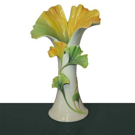 Franz  Porcelain - Vaso in porcellana con calle gialle e foglie verdi