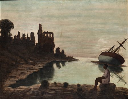 Arturo Nathan 1891 Trieste-1944 Biberach (DE) Nave arenata presso una costa...